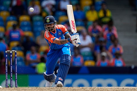 Virat Kohli plays a shot against Afghanistan